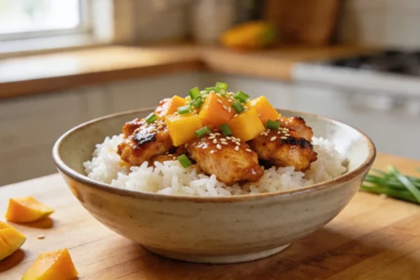 Sweet Spicy Chicken Mango Rice Bowl