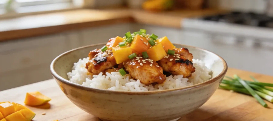Sweet Spicy Chicken Mango Rice Bowl