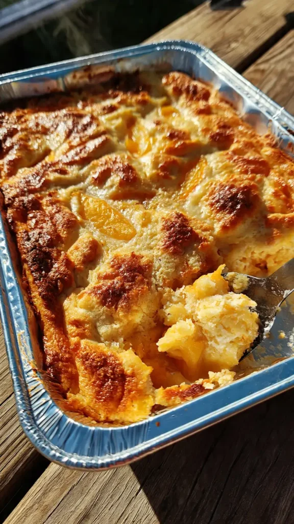 Peach Cobbler in a Foil Pan