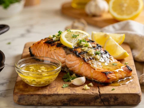 Grilled Salmon with Lemon Garlic Butter Glaze