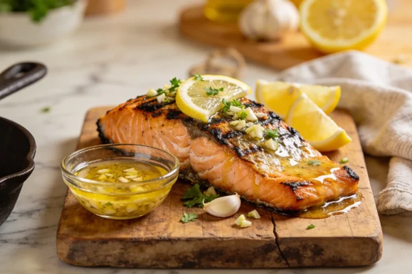 Grilled Salmon with Lemon Garlic Butter Glaze