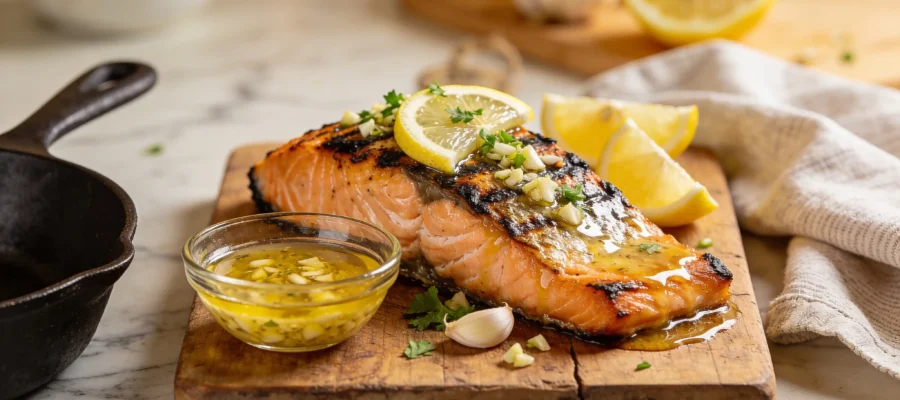 Grilled Salmon with Lemon Garlic Butter Glaze