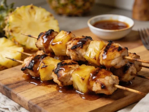 Hawaiian Chicken Kabobs with Pineapple Honey BBQ Sauce