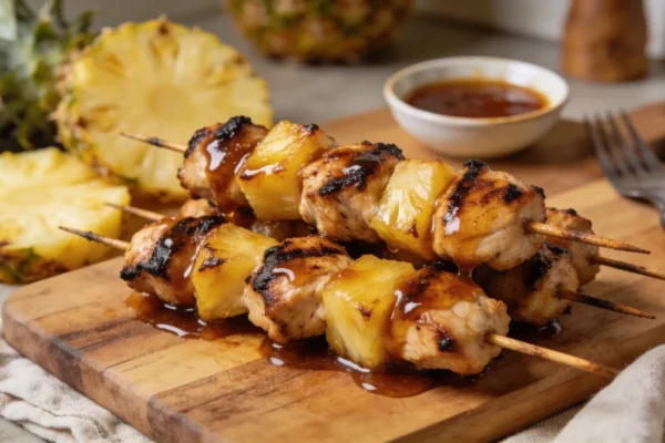 Hawaiian Chicken Kabobs with Pineapple Honey BBQ Sauce