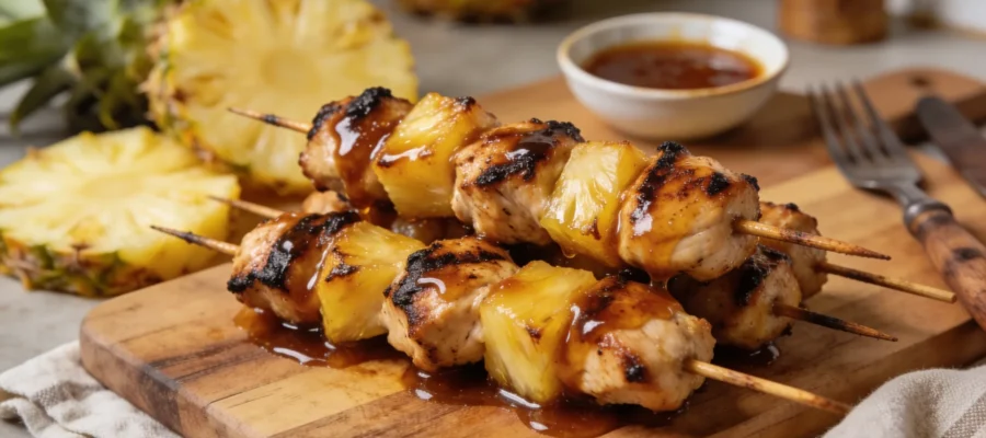 Hawaiian Chicken Kabobs with Pineapple Honey BBQ Sauce
