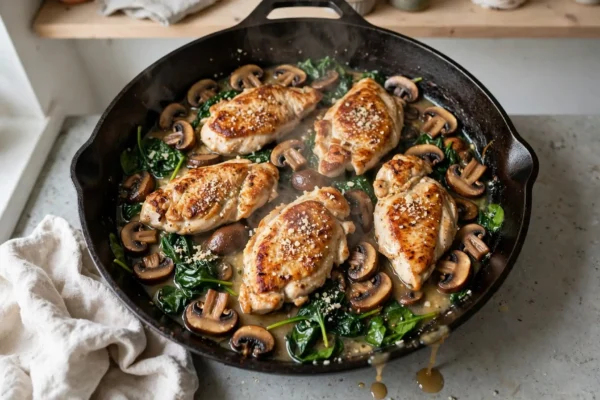 Easy Chicken with Spinach and Mushrooms (No Cream, 30 Minutes)