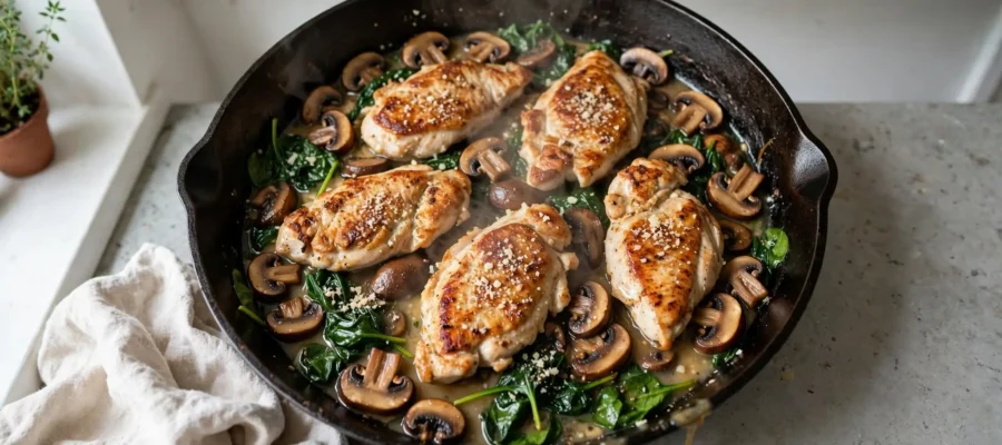 Easy Chicken with Spinach and Mushrooms (No Cream, 30 Minutes)