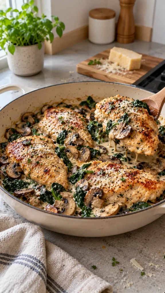 Easy Chicken with Spinach and Mushrooms Recipe
